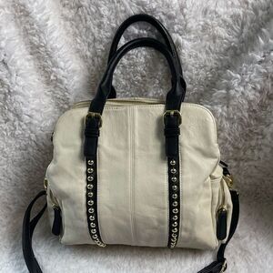 Big Buddha beige and black Satchel/shoulder bag gold tone studs accent